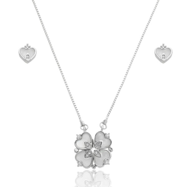 Conjunto Colar e Brincos Trevo Prata