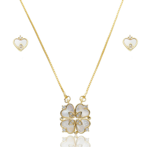 Conjunto Colar e Brincos Trevo Banhado ao Ouro 18k